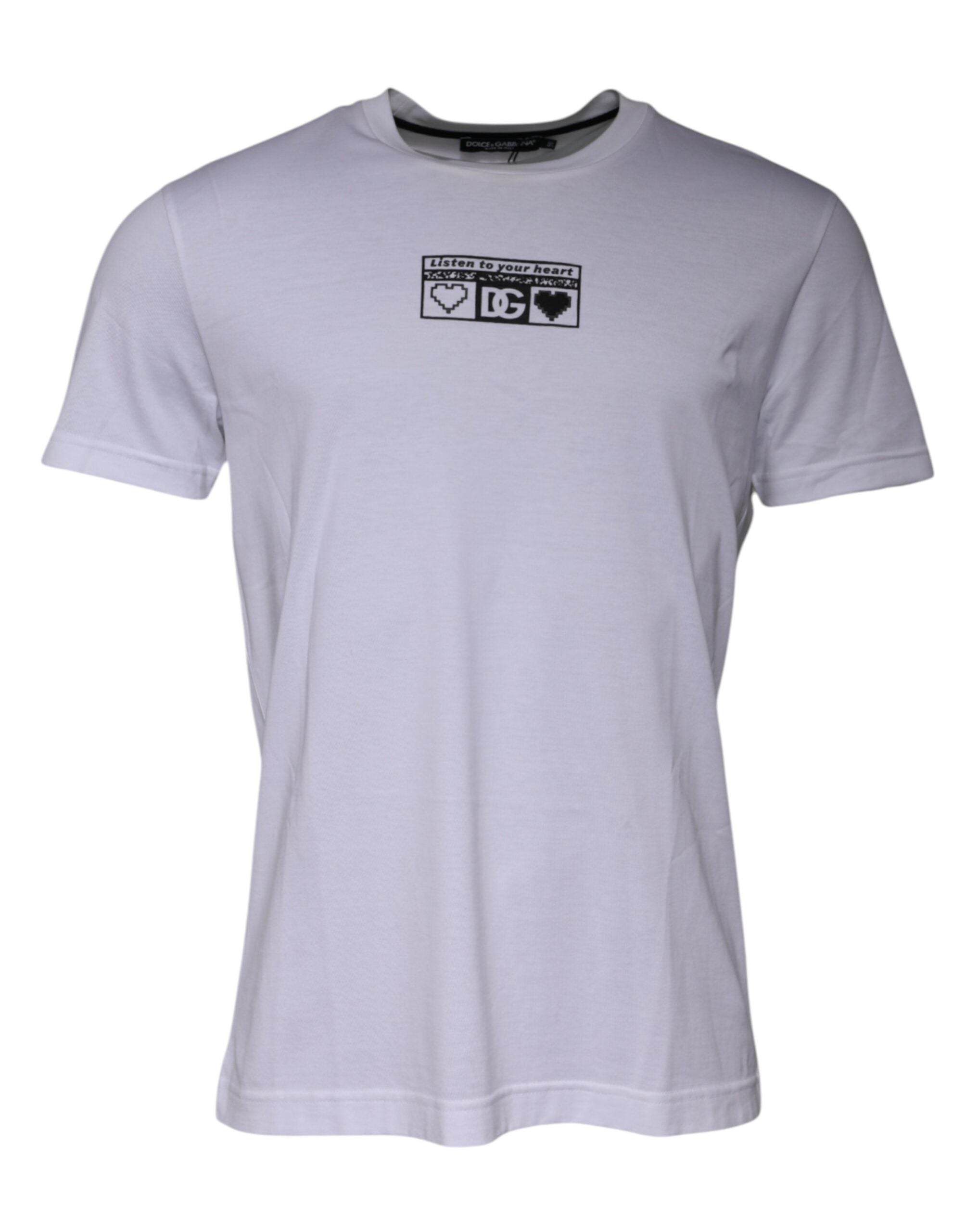 White Logo Print Cotton Crew Neck T-shirt - ventzia