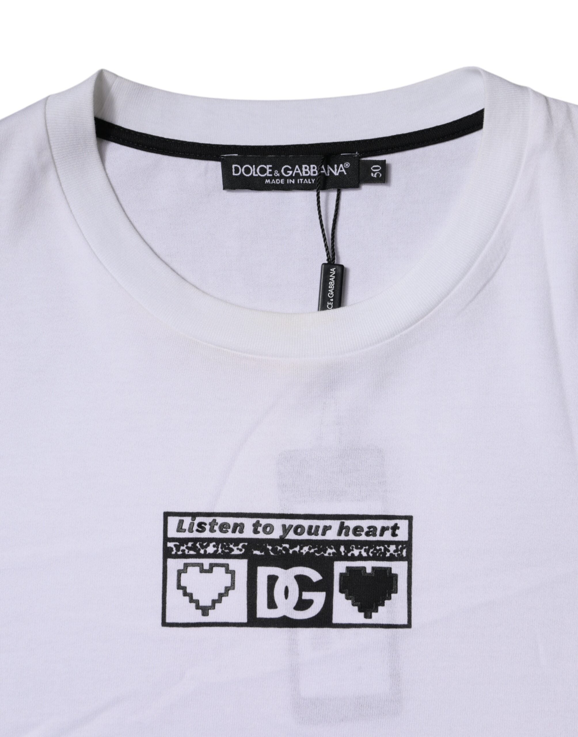 White Logo Print Cotton Crew Neck T-shirt - ventzia