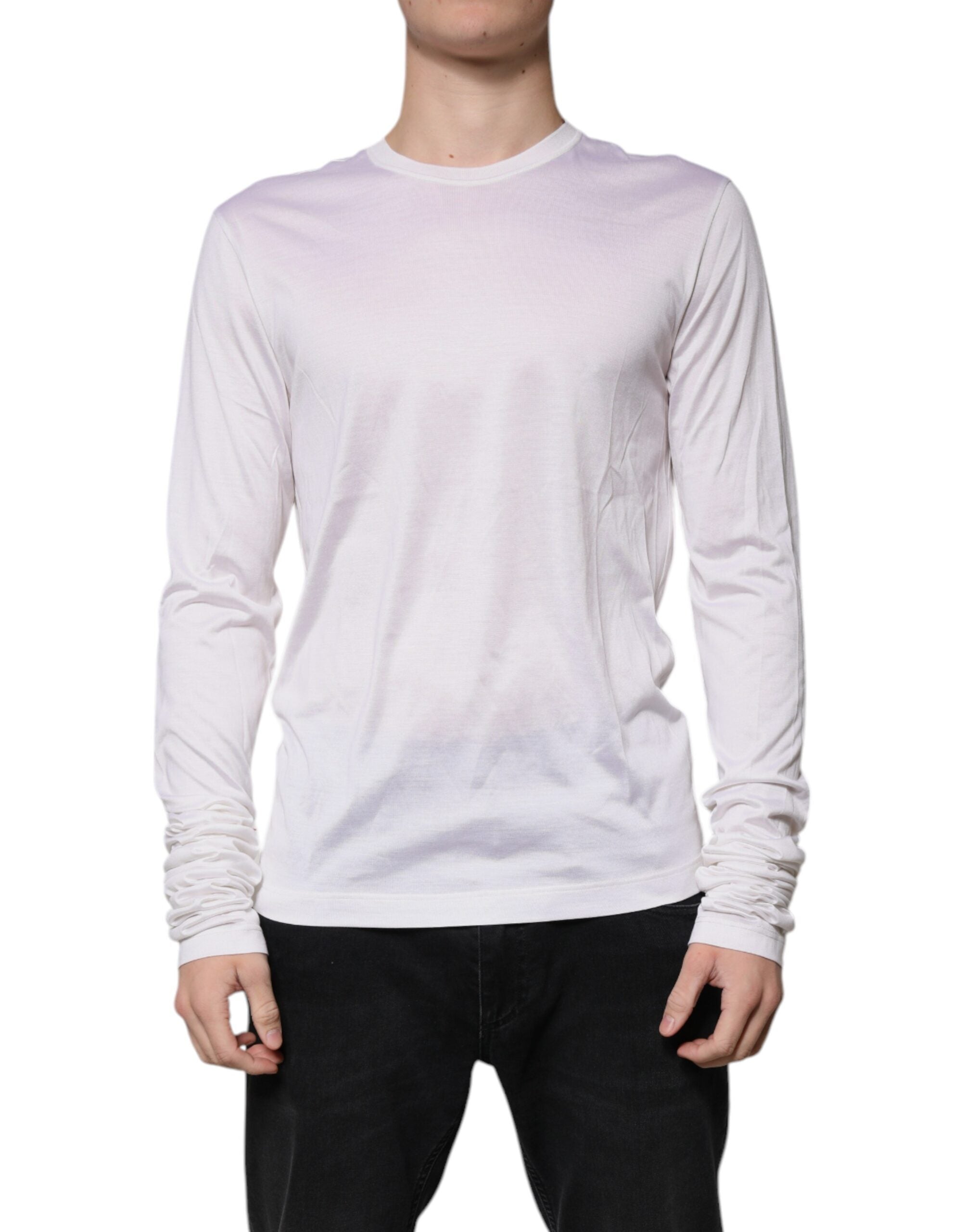 White Silk Crew Neck Men Pullover Sweater - ventzia
