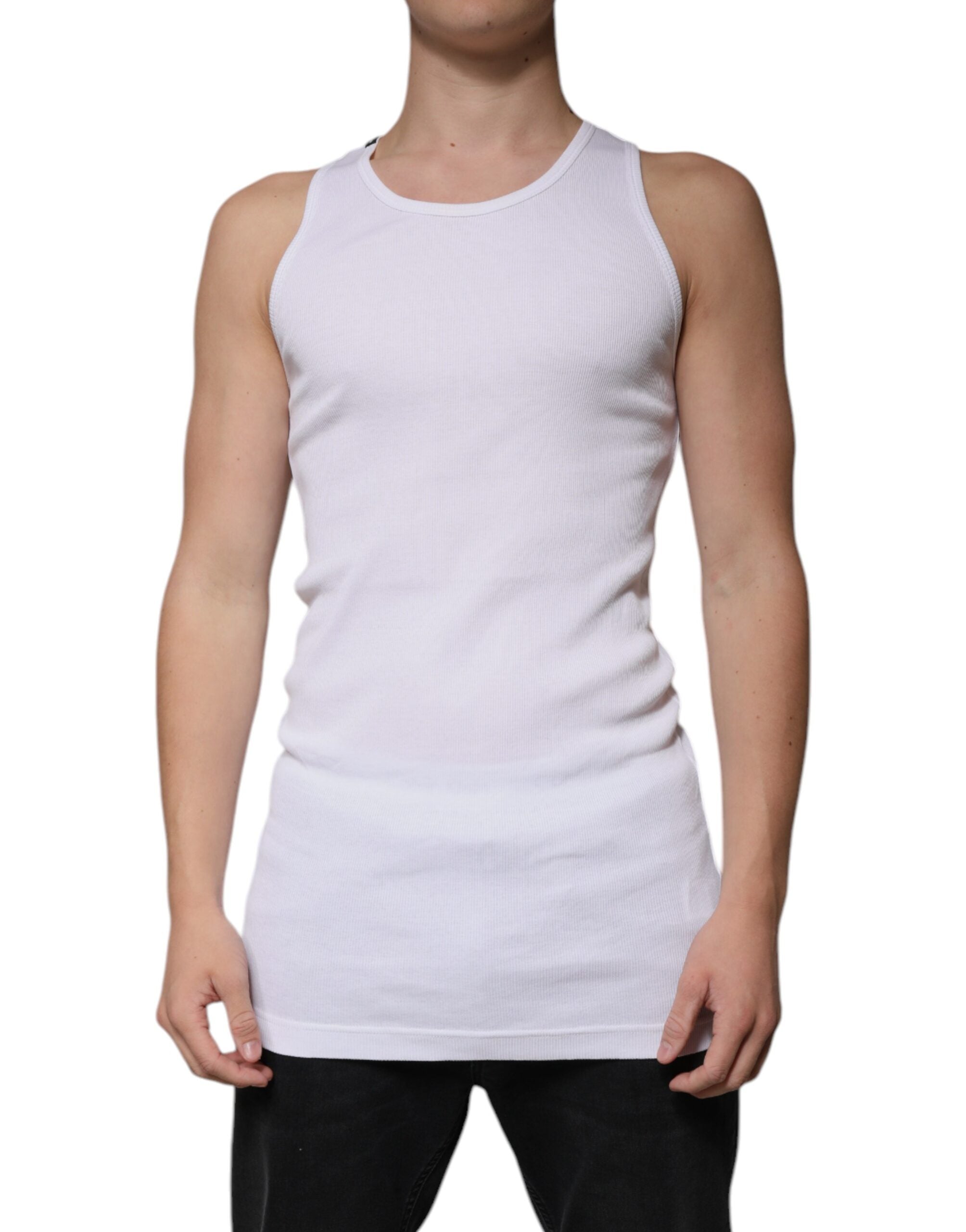 White Cotton Sleeveless Round Neck Tank T-shirt - ventzia
