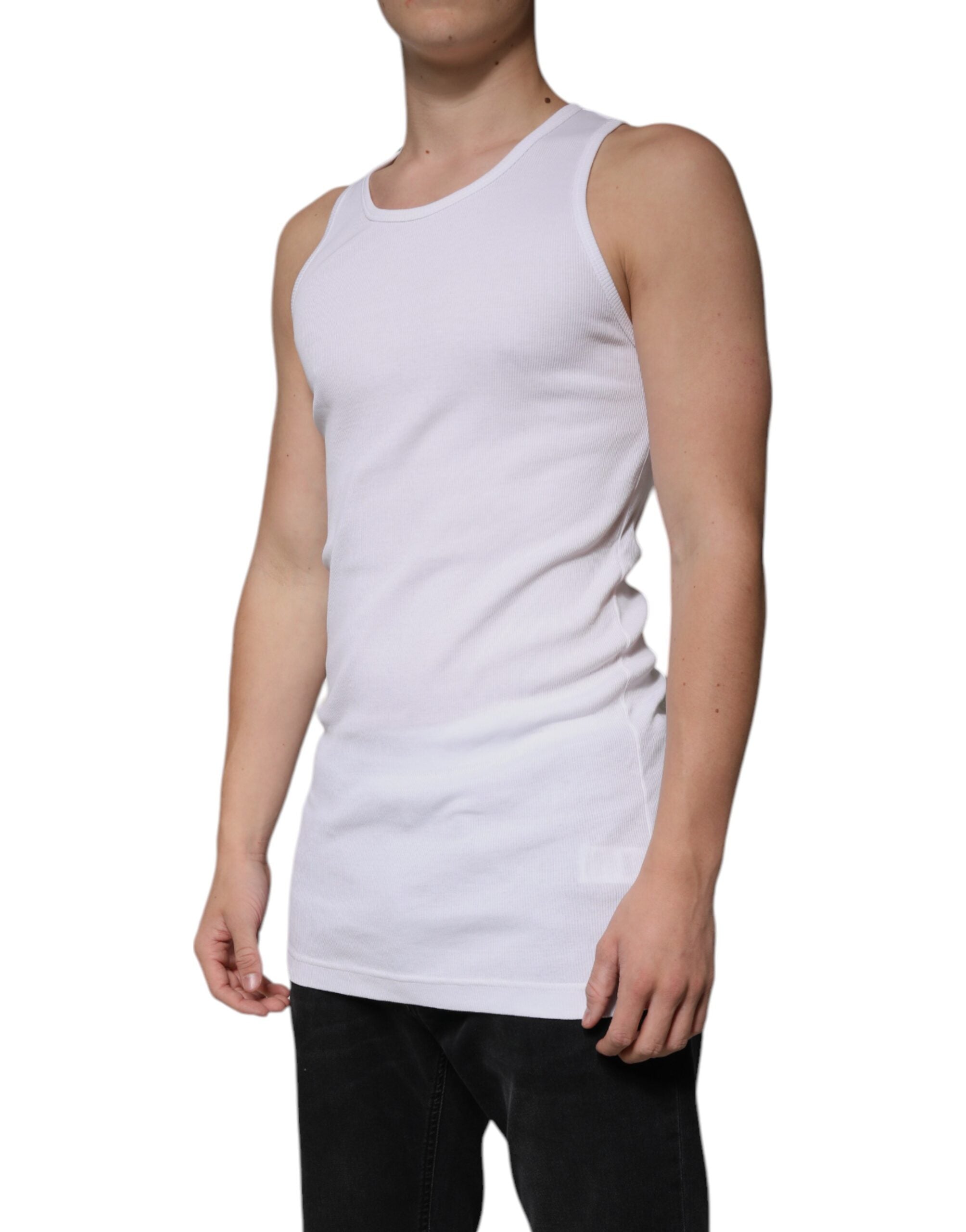 White Cotton Sleeveless Round Neck Tank T-shirt - ventzia