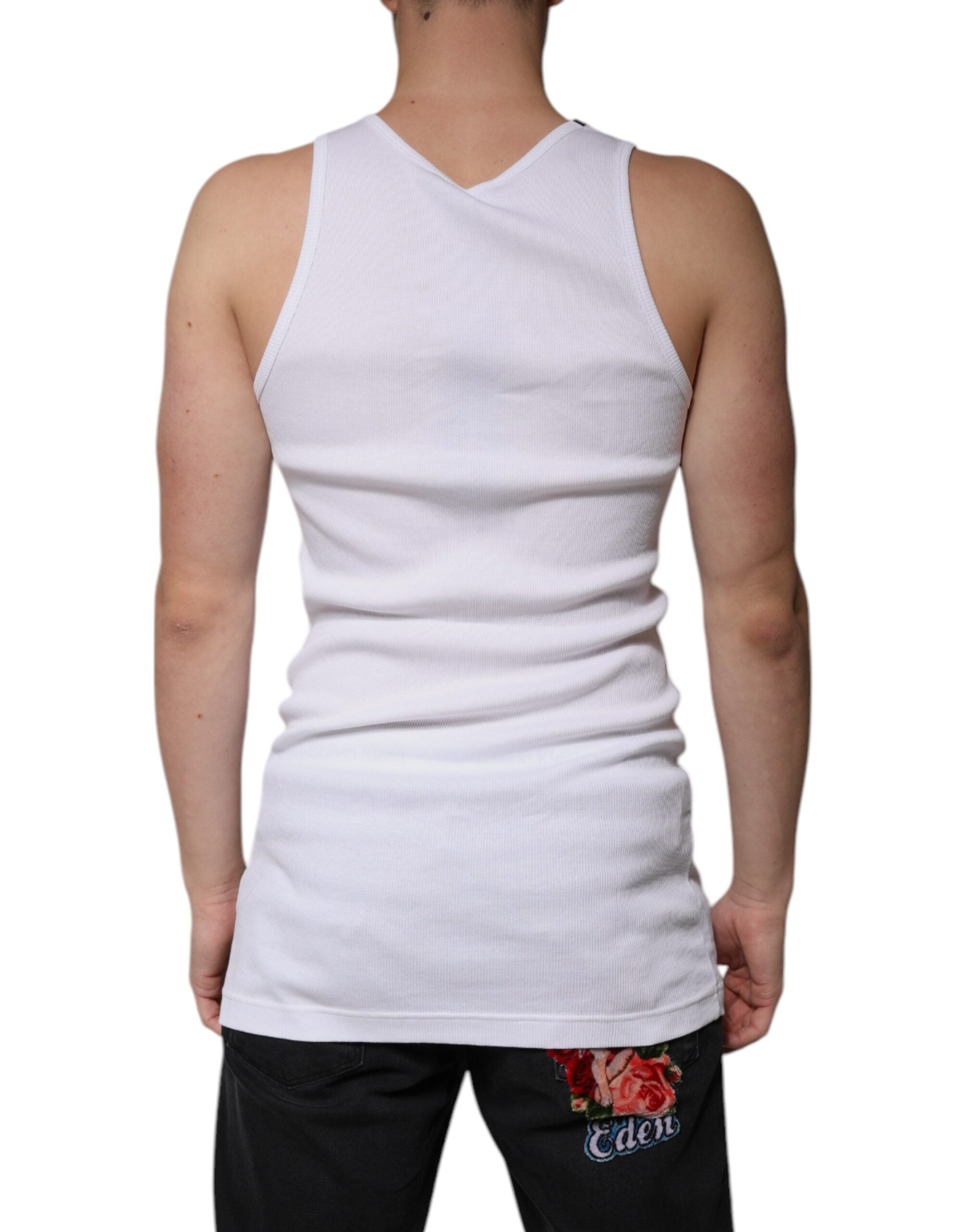 White Cotton Sleeveless Round Neck Tank T-shirt - ventzia