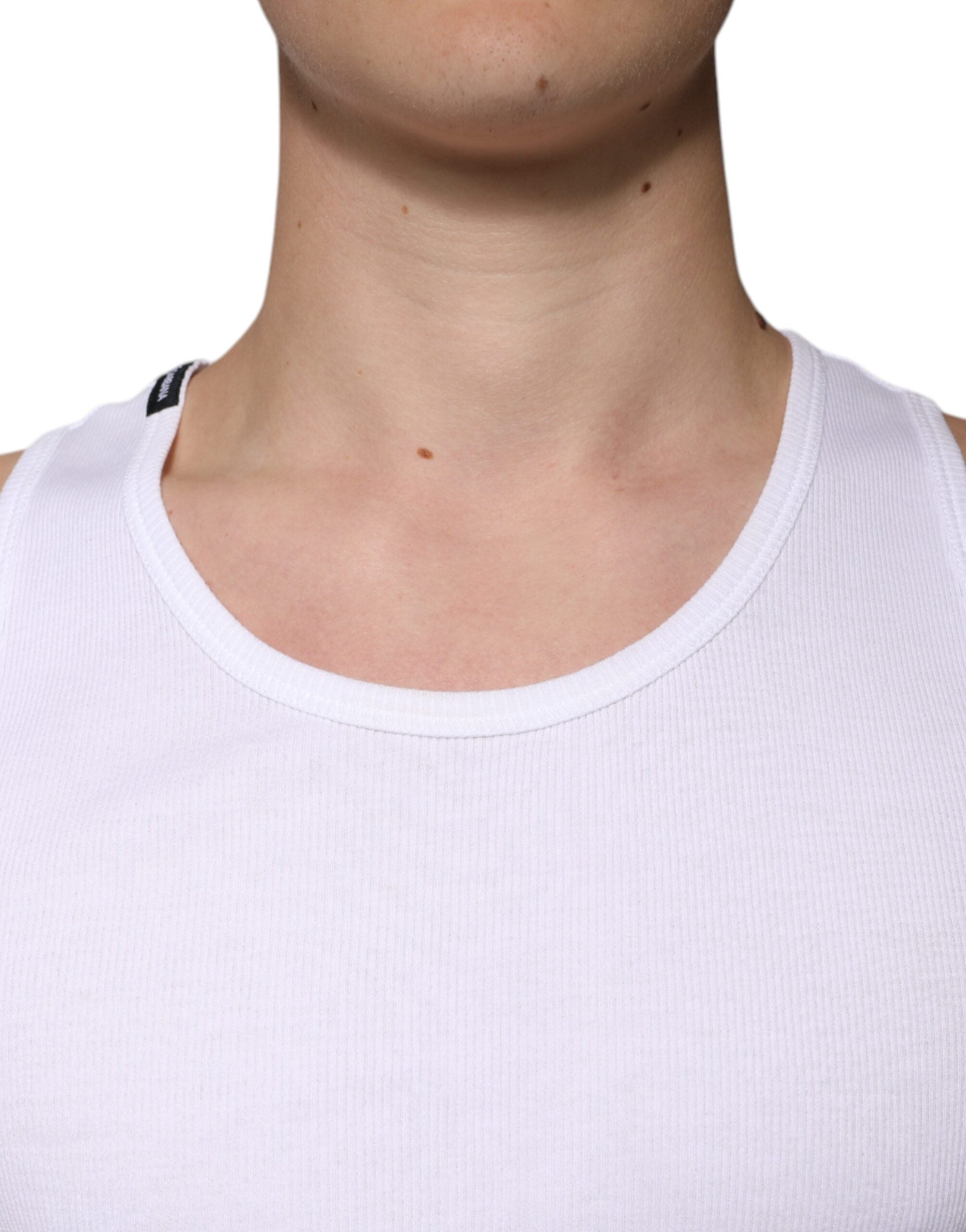 White Cotton Sleeveless Round Neck Tank T-shirt - ventzia