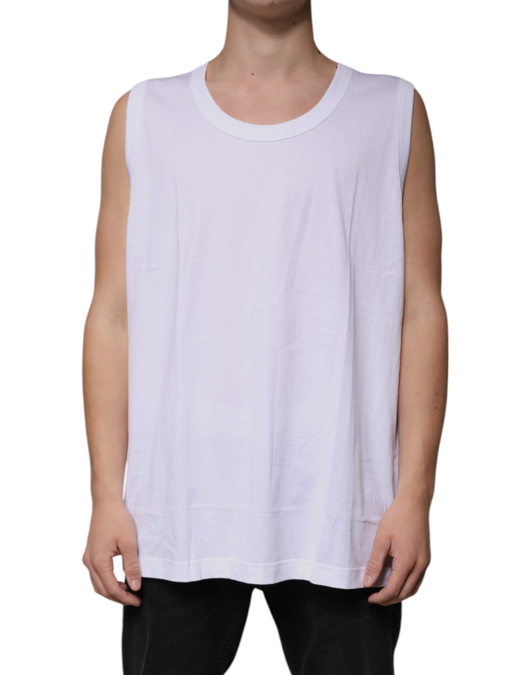 White Cotton Sleeveless Round Neck Tank T-shirt - ventzia