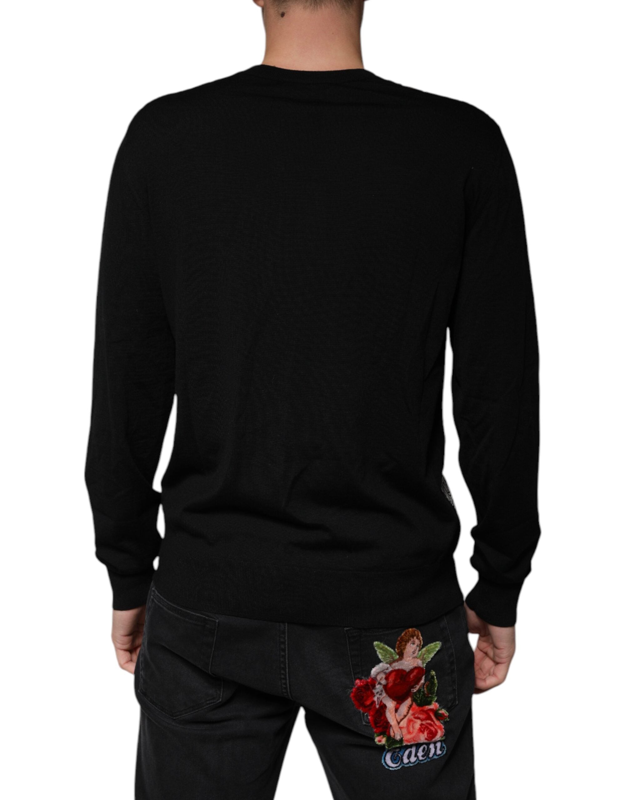 Black Logo Wool V-neck Pullover Sweater - ventzia