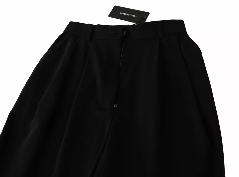 Black Wool High Waist Pleat Front Cropped Pants - ventzia