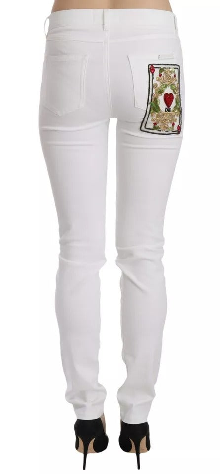 White Crystal Embellished Skinny Jeans - ventzia