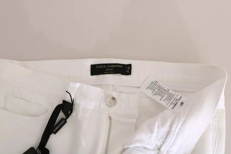 White Crystal Embellished Skinny Jeans - ventzia