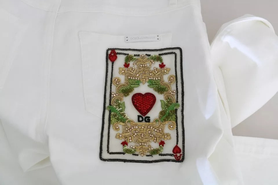 White Crystal Embellished Skinny Jeans - ventzia