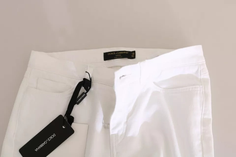 White Crystal Embellished Skinny Jeans - ventzia