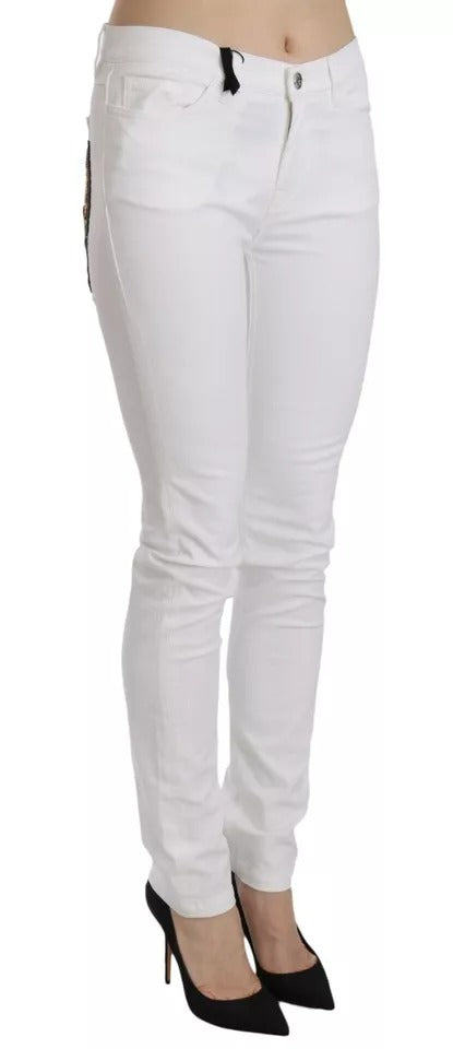 White Crystal Embellished Skinny Jeans - ventzia