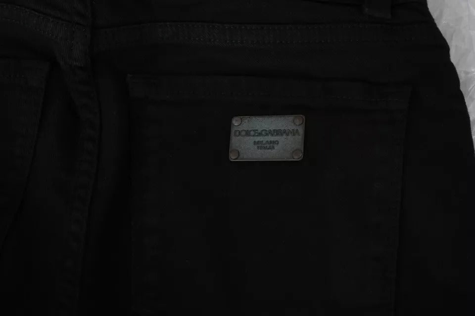 Black Mid Waist Slim Denim Cotton Stretch Jeans - ventzia