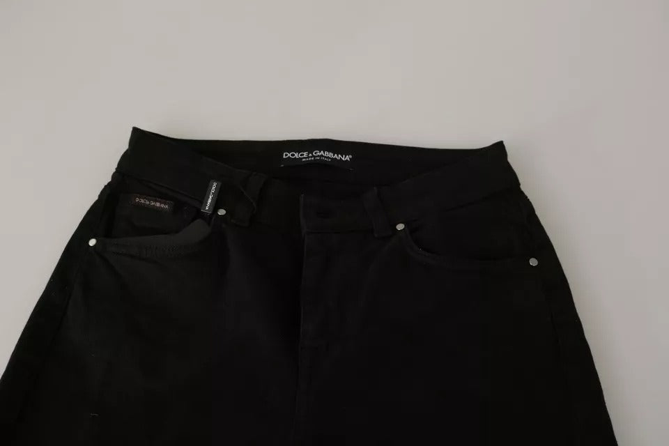 Black Mid Waist Slim Denim Cotton Stretch Jeans - ventzia