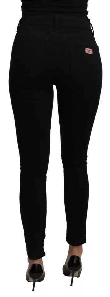 Black Mid Waist Slim Denim Cotton Stretch Jeans - ventzia