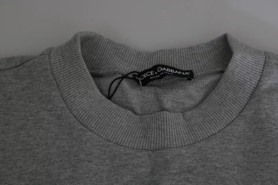 Gray Crown King Print Cotton Pullover Sweater - ventzia