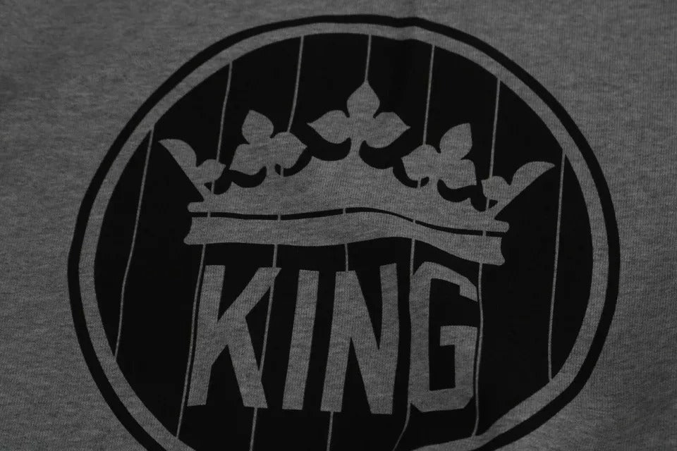 Gray Crown King Print Cotton Pullover Sweater - ventzia