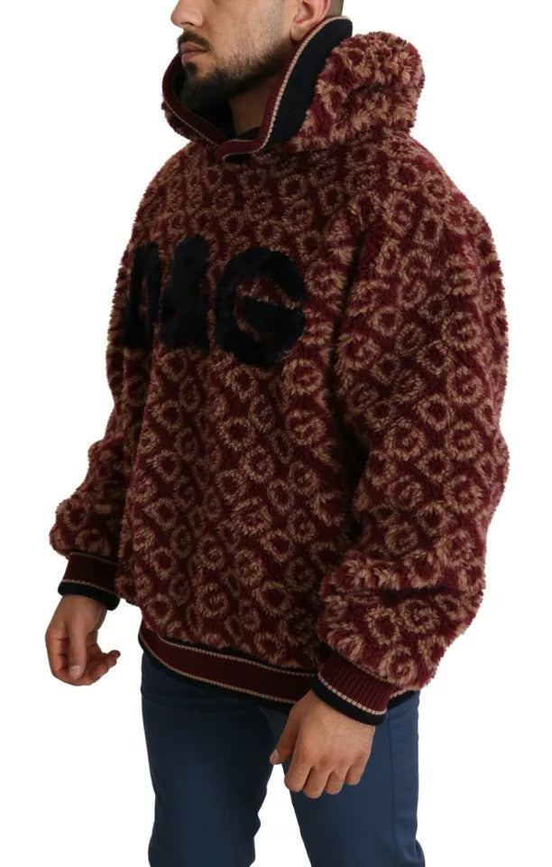 Red Beige Wool Oversize Hooded Pullover Sweater - ventzia