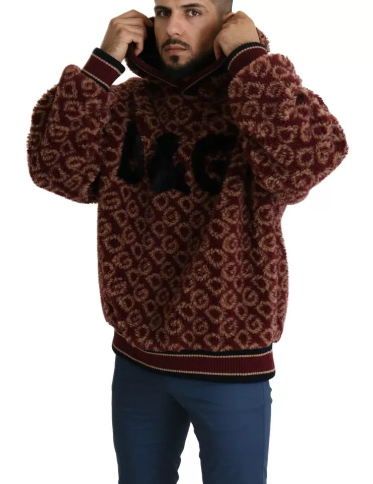 Red Beige Wool Oversize Hooded Pullover Sweater - ventzia