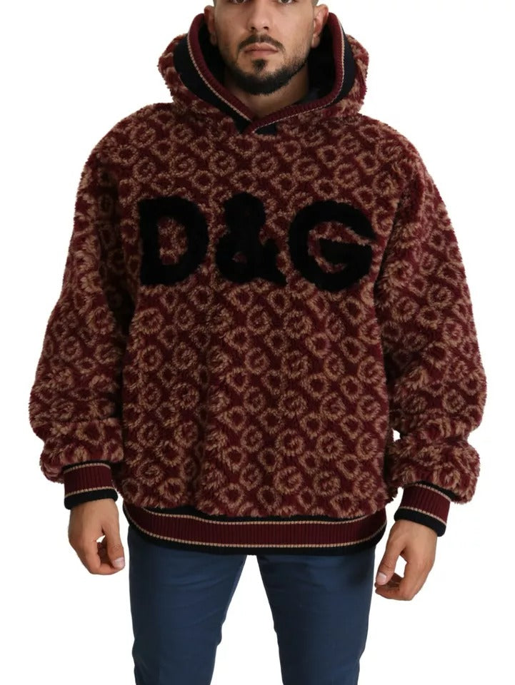 Red Beige Wool Oversize Hooded Pullover Sweater - ventzia
