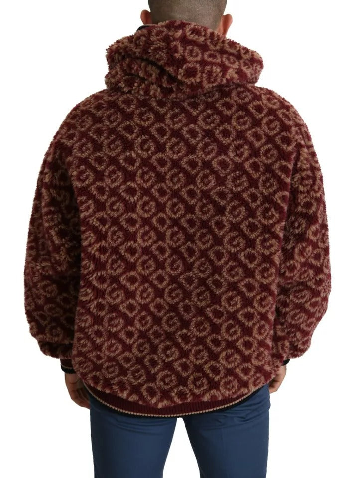 Red Beige Wool Oversize Hooded Pullover Sweater - ventzia