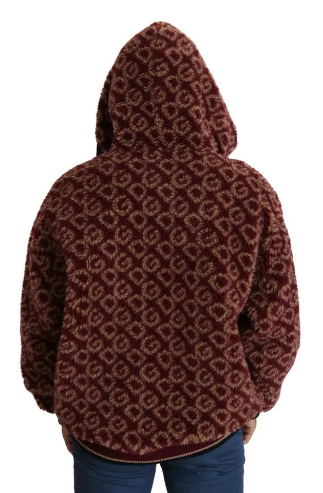 Red Beige Wool Oversize Hooded Pullover Sweater - ventzia