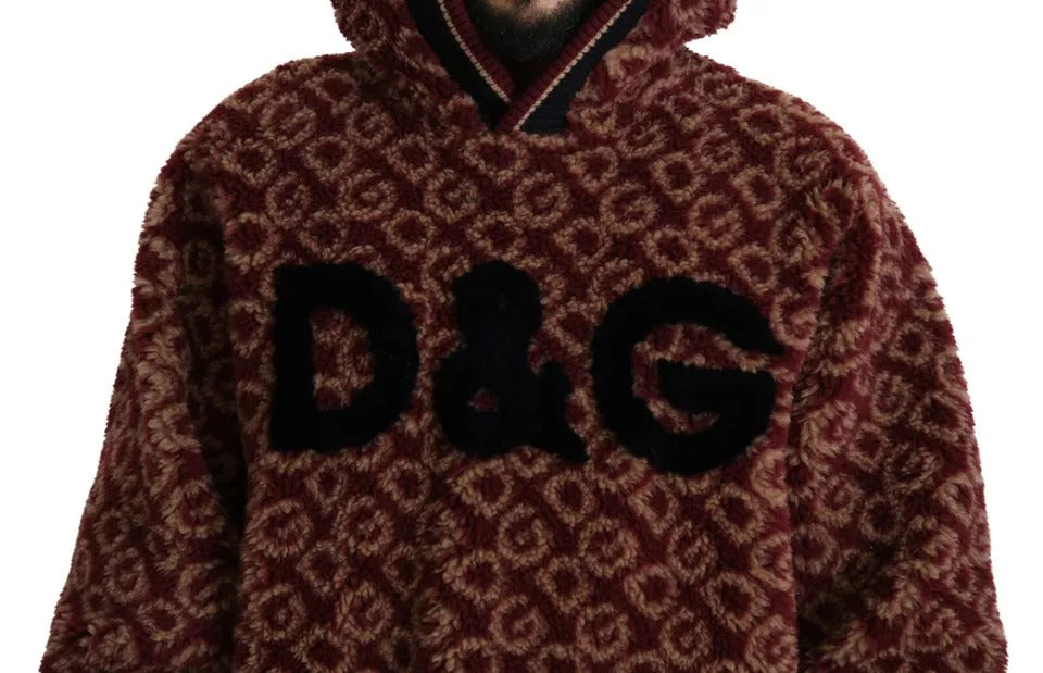Red Beige Wool Oversize Hooded Pullover Sweater - ventzia