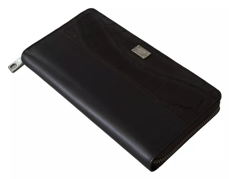 Brown Exotic Leather Zip Around Continental Clutch Wallet - ventzia