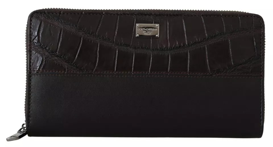 Brown Exotic Leather Zip Around Continental Clutch Wallet - ventzia