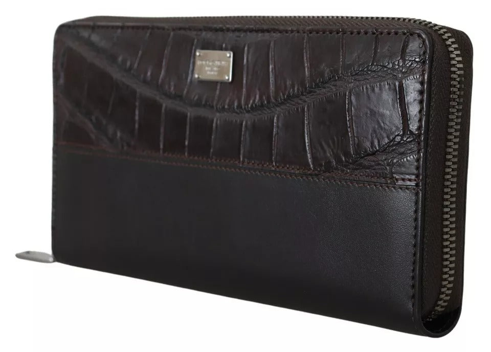 Brown Exotic Leather Zip Around Continental Clutch Wallet - ventzia