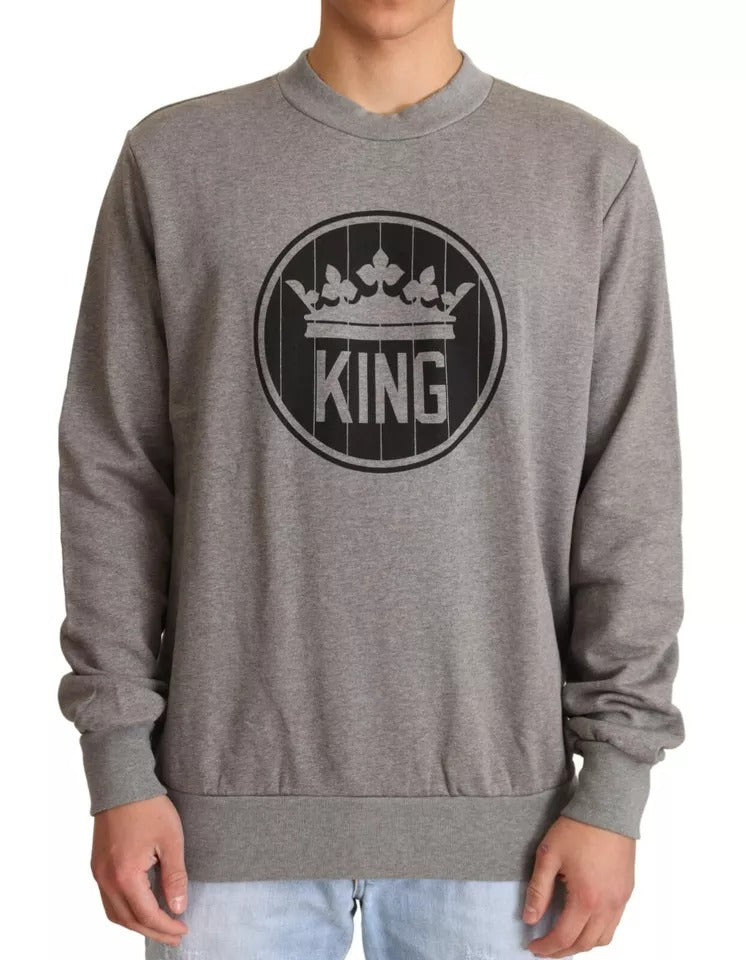 Gray Crown King Cotton Pullover Sweater - ventzia