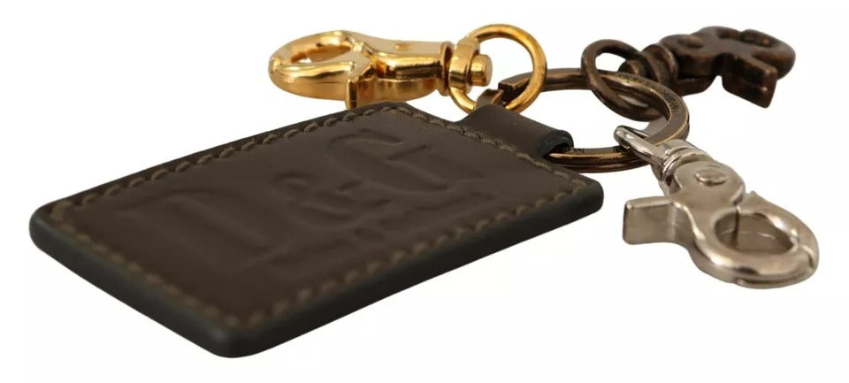 Green Leather D&G Logo Metal Ring Hook Keyring Keychain - ventzia