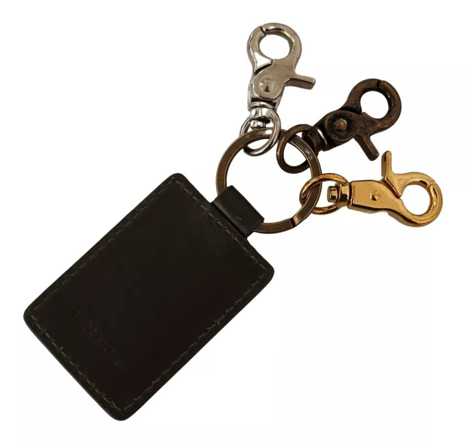 Green Leather D&G Logo Metal Ring Hook Keyring Keychain - ventzia