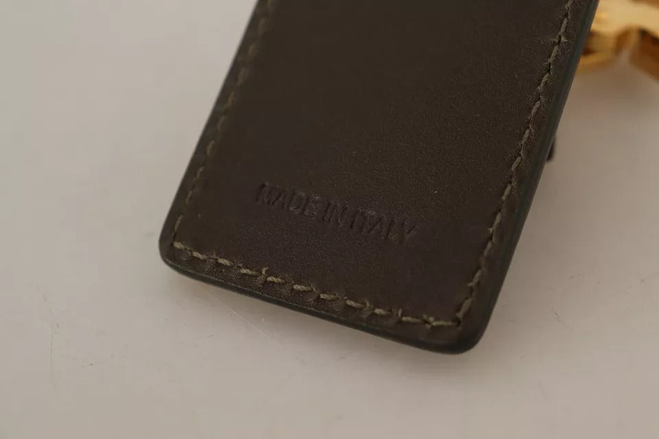 Green Leather D&G Logo Metal Ring Hook Keyring Keychain - ventzia