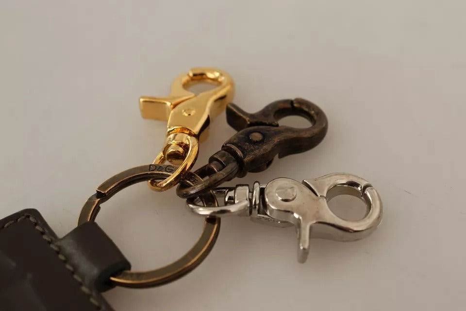 Green Leather D&G Logo Metal Ring Hook Keyring Keychain - ventzia