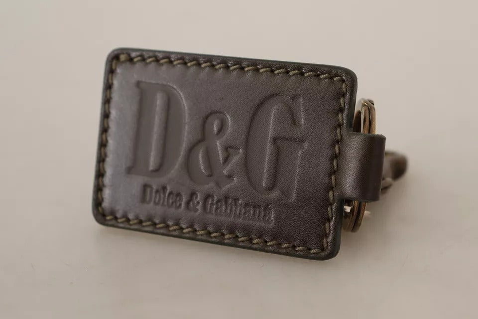 Green Leather D&G Logo Metal Ring Hook Keyring Keychain - ventzia
