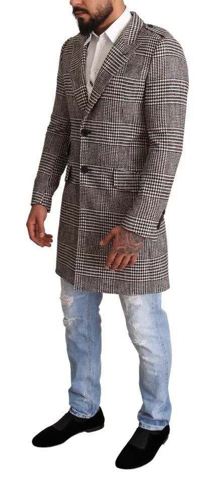 Gray Check Plaid Long Trench Coat Jacket - ventzia