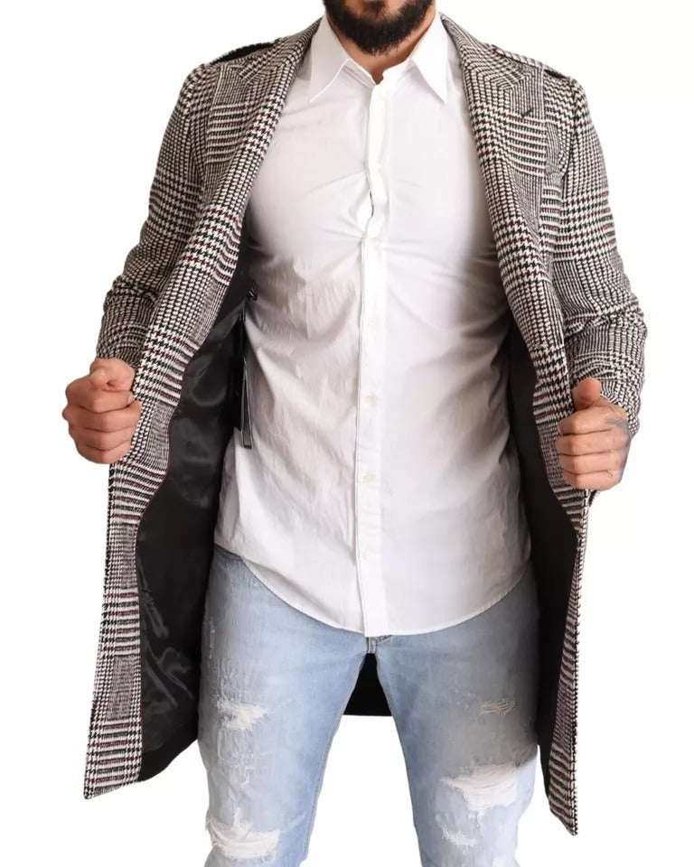 Gray Check Plaid Long Trench Coat Jacket - ventzia
