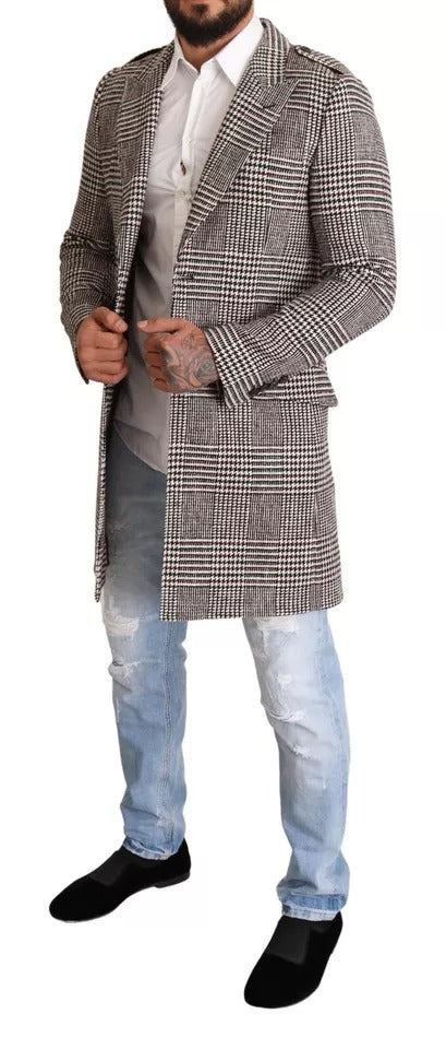 Gray Check Plaid Long Trench Coat Jacket - ventzia