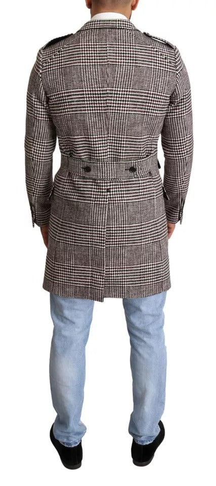 Gray Check Plaid Long Trench Coat Jacket - ventzia