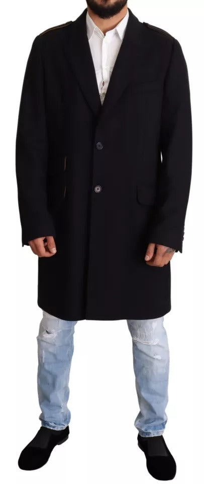 Blue Trench Coat Long Wool Stretch Jacket - ventzia