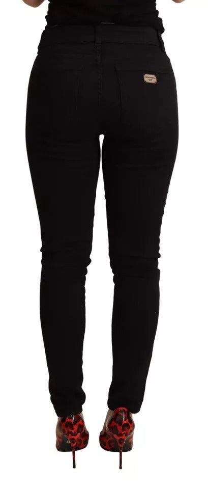 Black Cotton Stretch Skinny Denim Jeans - ventzia