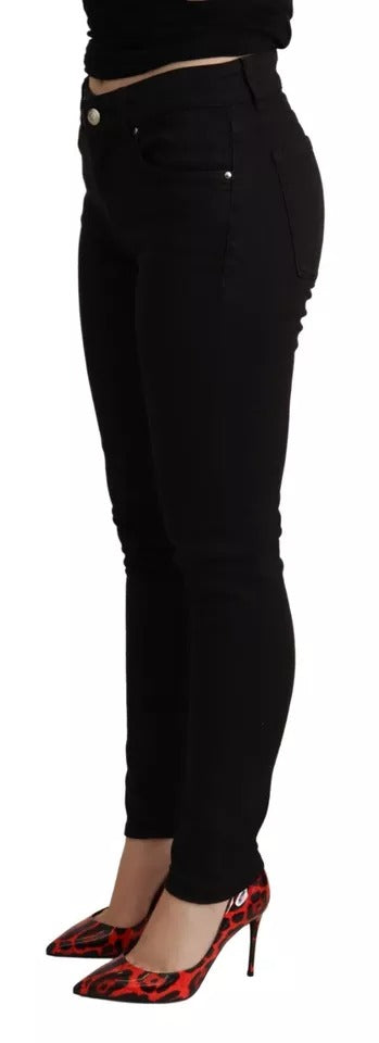 Black Cotton Stretch Skinny Denim Jeans - ventzia