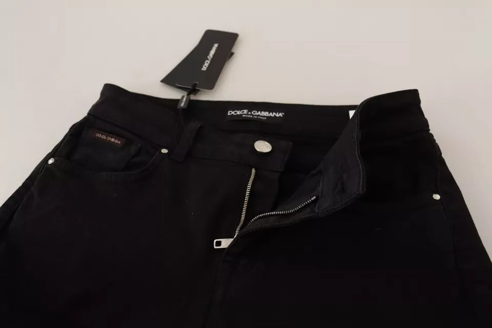 Black Cotton Stretch Skinny Denim Jeans - ventzia