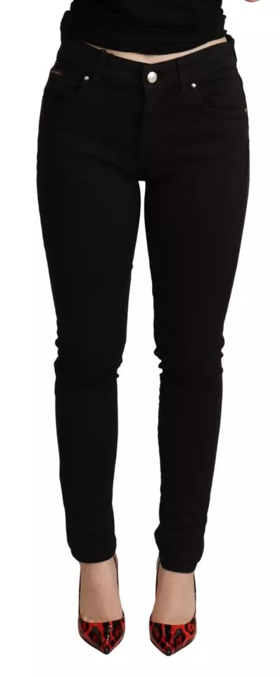 Black Cotton Stretch Skinny Denim Jeans - ventzia