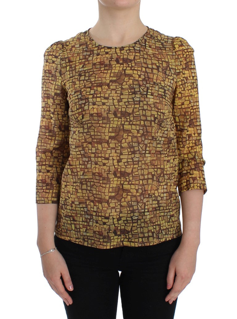 Sicilian Mosaic Print Silk Blouse - ventzia