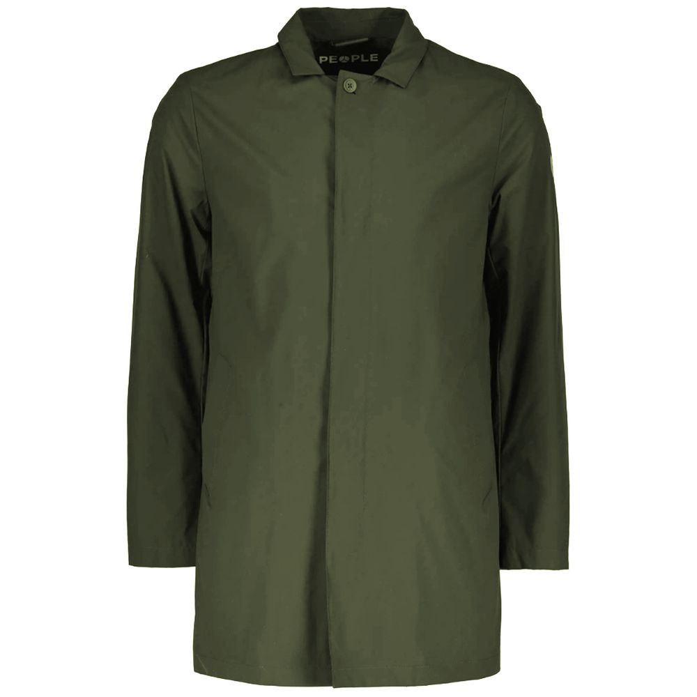 Green Recycled Polyester Men Trench Coat - ventzia