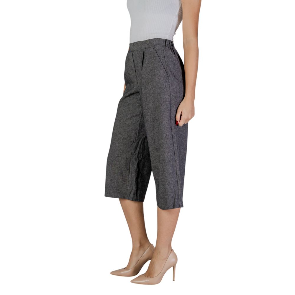 Black And White Polyester Cropped Pant - ventzia