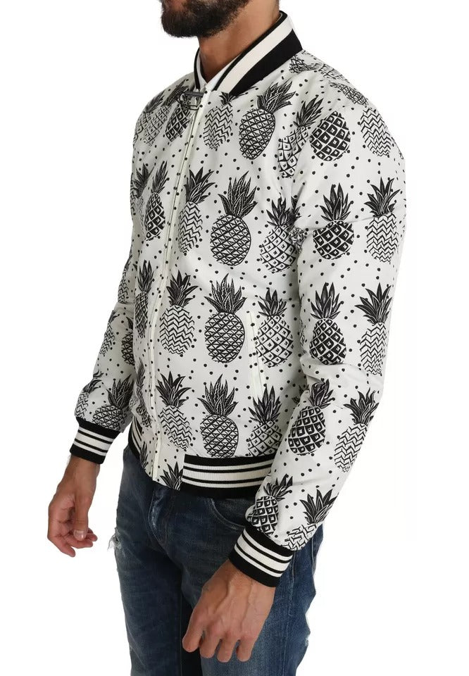 White Black Pineapple Bomber Coat Jacket - ventzia