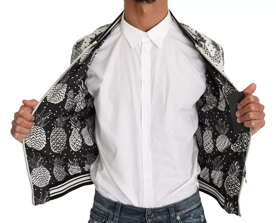 White Black Pineapple Bomber Coat Jacket - ventzia