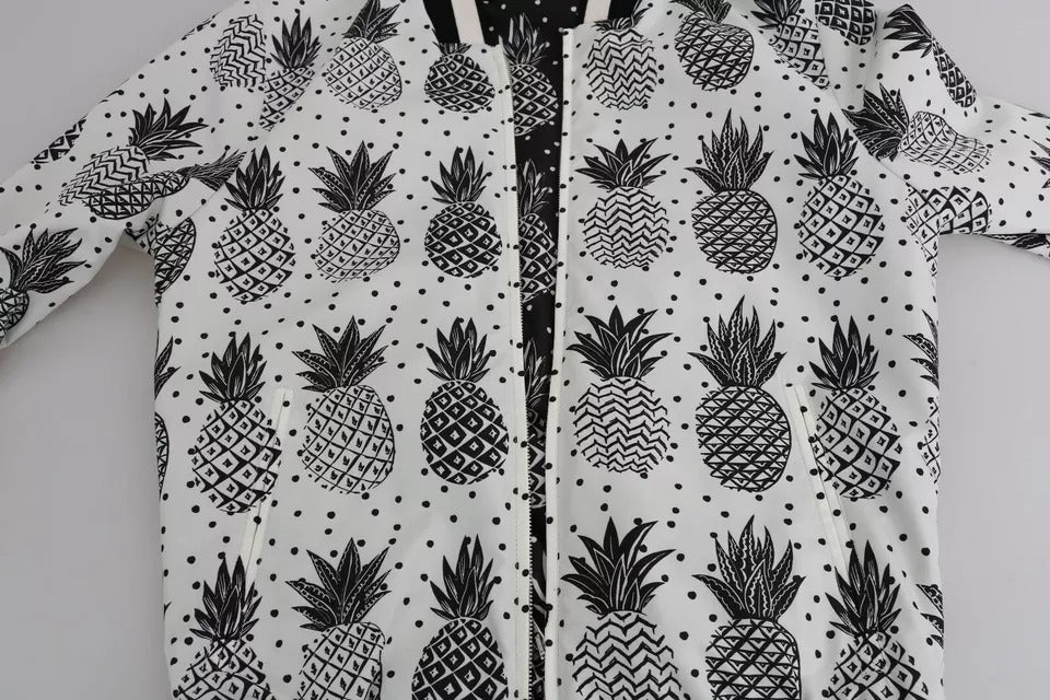 White Black Pineapple Bomber Coat Jacket - ventzia